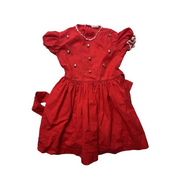 Vintage Girls toddler honey suckle Red Dress with flowers Size 4 - Picture 1 of 5
